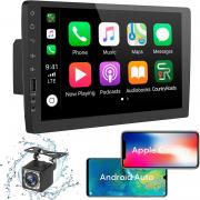 Huuimy 9 Inch Touch Screen 1 DIN Bluetooth Car Radio with Carplay and Android Auto, 12 LED Rear View Camera, FM Radio/Mirror Link/USB